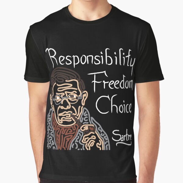 STYLIZED LINE ART SARTRE - RESPONSIBILITY FREEDOM CHOICE - neutral Graphic T-Shirt
