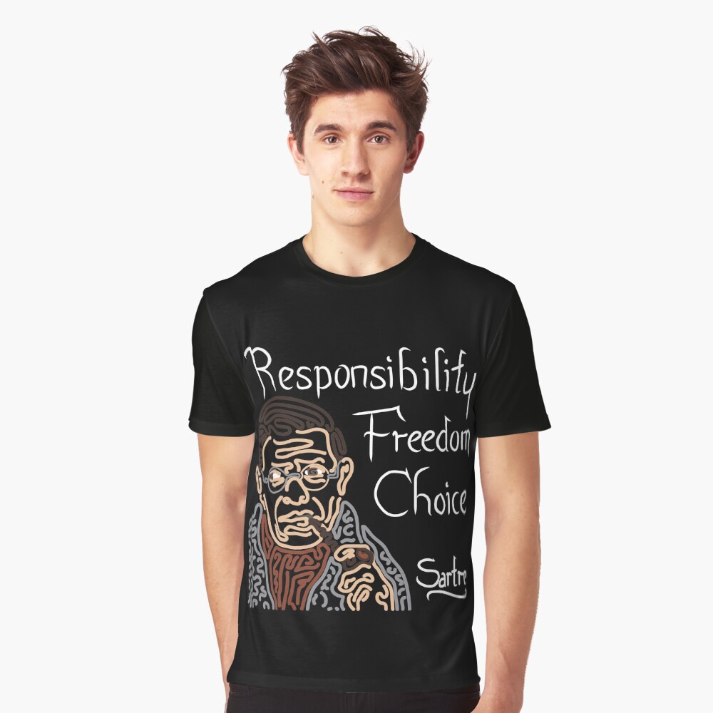 STYLIZED LINE ART SARTRE - RESPONSIBILITY FREEDOM CHOICE - neutral Graphic T-Shirt