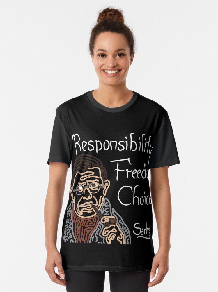 Alternate view of STYLIZED LINE ART SARTRE - RESPONSIBILITY FREEDOM CHOICE - neutral Graphic T-Shirt