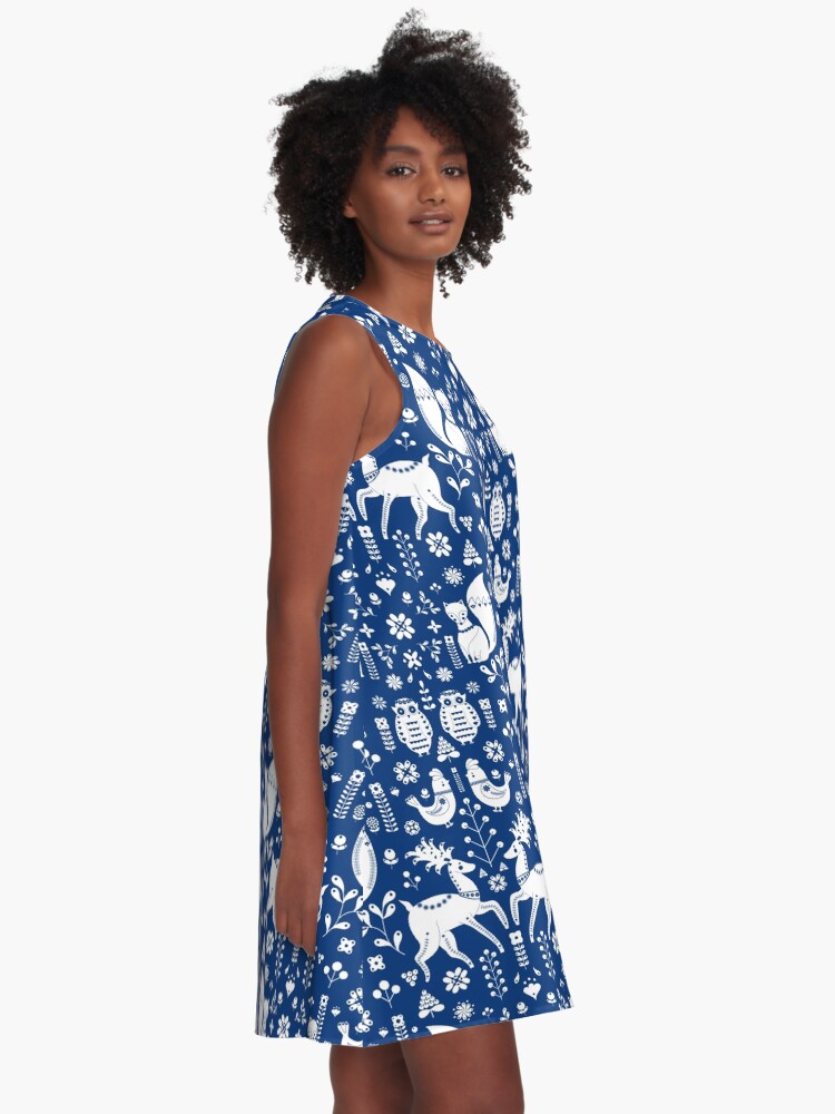 Whimsical Scandinavian Folk Style Decorative Pattern With Cute Forest Animals A Line Dress for Sale by Gabriela Simon Redbubble