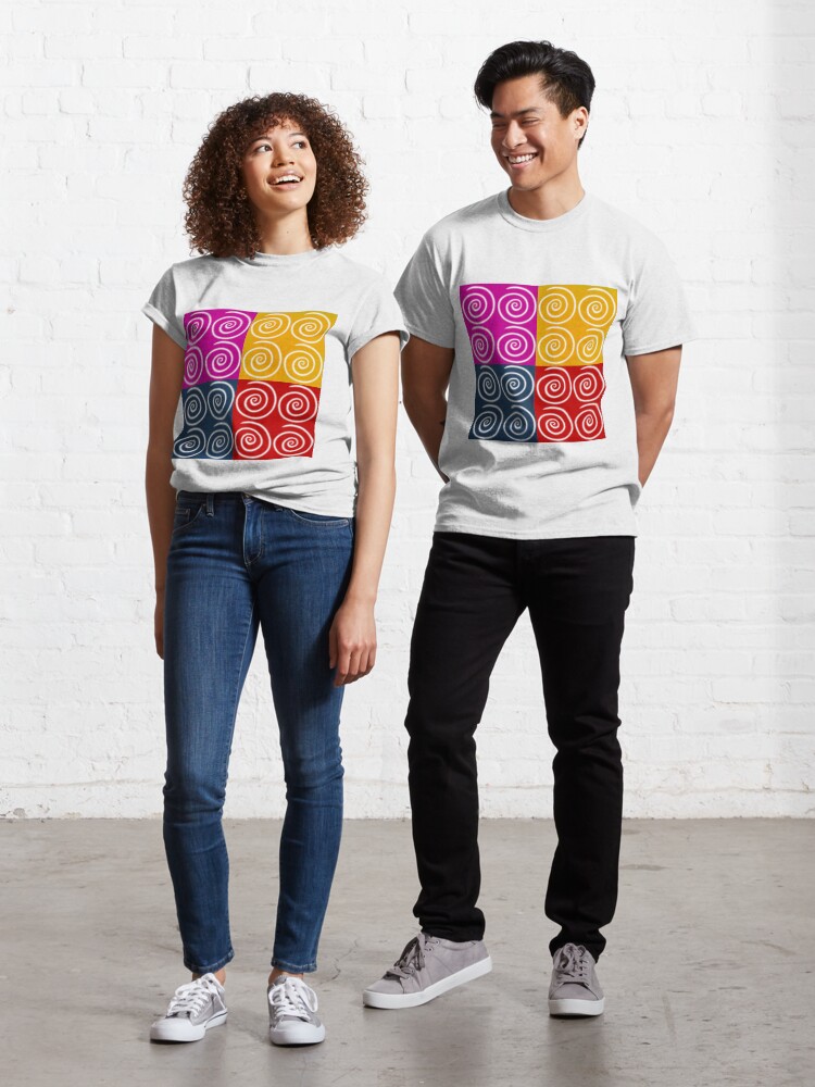 Thumbnail 1 of 7, Classic T-Shirt, Four Squares of Swirls Pop designed and sold by HappigalArt.
