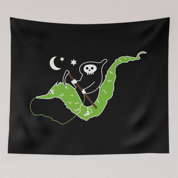 Item preview, Death riding worm on a string - Halloween cute grim reaper designed and sold by Craftaholic.
