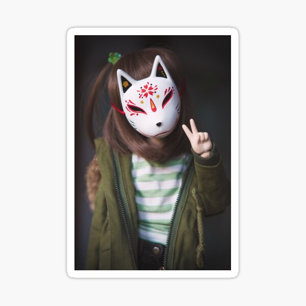 Máscara Kitsune · Glitch Pegatina