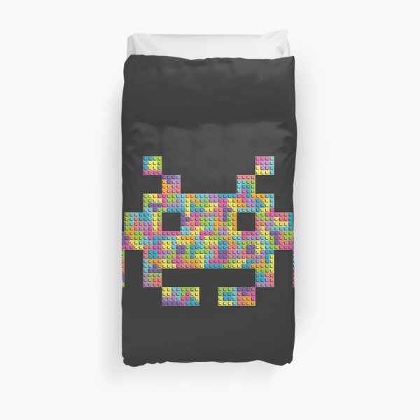 Space invader built by Tetris blocks Duvet Cover