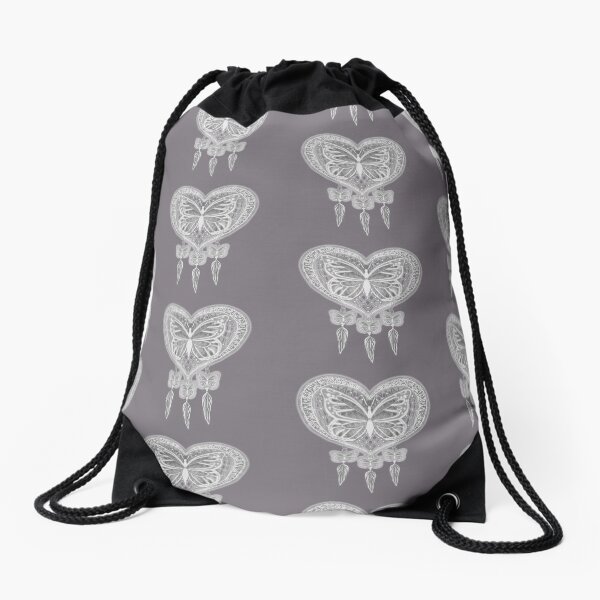 Taupe butterfly dreamcatcher design Drawstring Bag