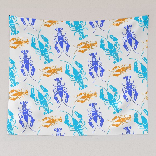 Item preview, Maine Lobster Retro Blue and Orange Pattern designed and sold by AntiqueImages.