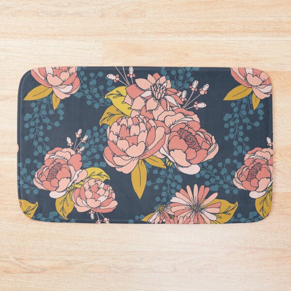 Item preview, Moody Florals - Coral + Blue designed and sold by latheandquill.
