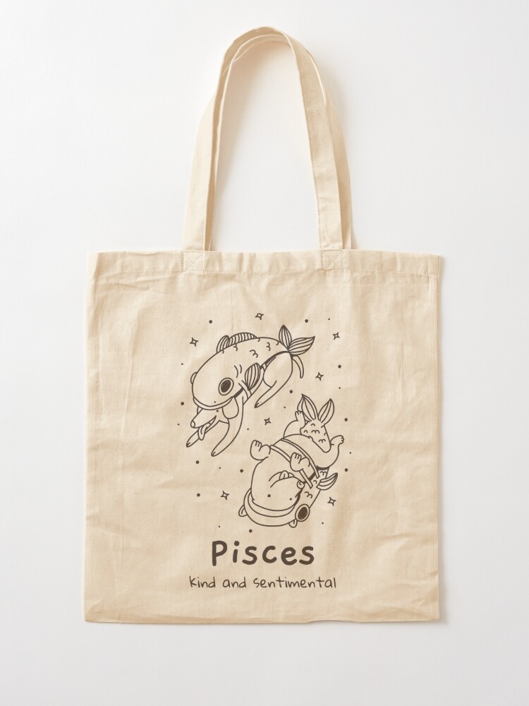 Pisces Zodiac Sign Cotton Canvas Tote Bag Pisces Astrology 