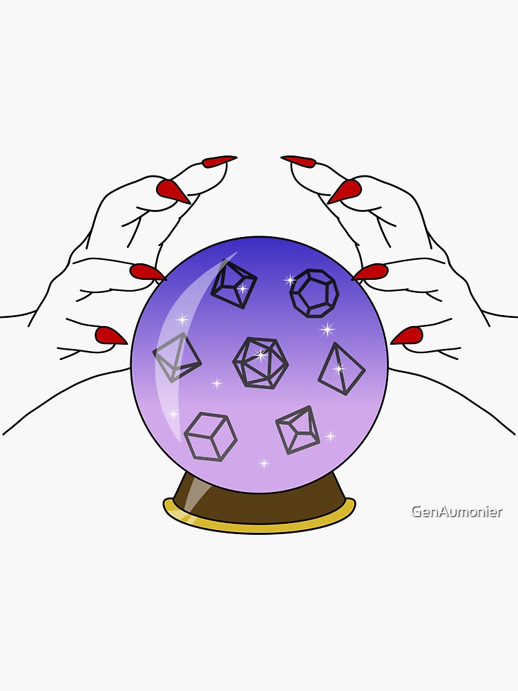 "Roll for Your Fate Polyhedral Dice Crystal Ball" Sticker by