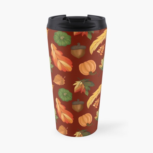 Autumn Leaves and Pumpkins Wine Red Background Travel Mug