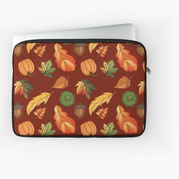 Autumn Leaves and Pumpkins Wine Red Background Laptop Sleeve