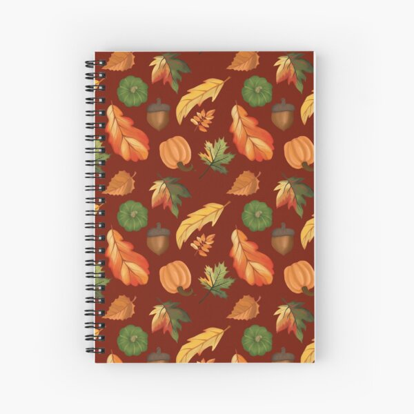 Autumn Leaves and Pumpkins Wine Red Background Spiral Notebook