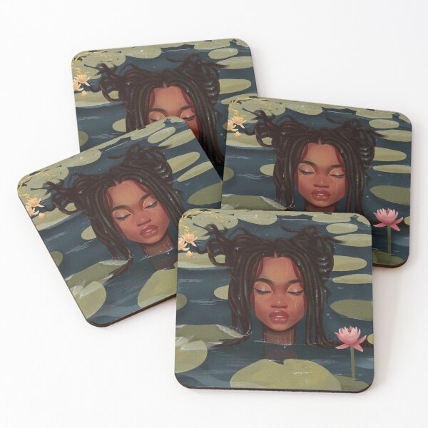 Immersed in nature. Portrait art illustration. Coasters (Set of 4)