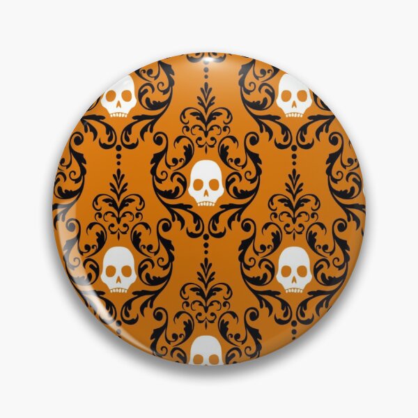 Item preview, Pumpkin Orange, Spooky Black and Ghost White Halloween Skull Damask Motif Pattern designed and sold by Creepyhollow.
