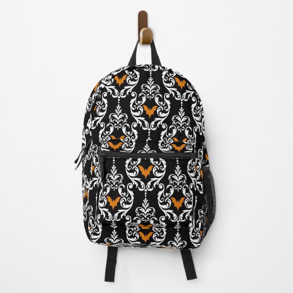 Item preview, Pumpkin Orange, Spooky Black and Ghost White Halloween Bat Damask Motif Pattern designed and sold by Creepyhollow.