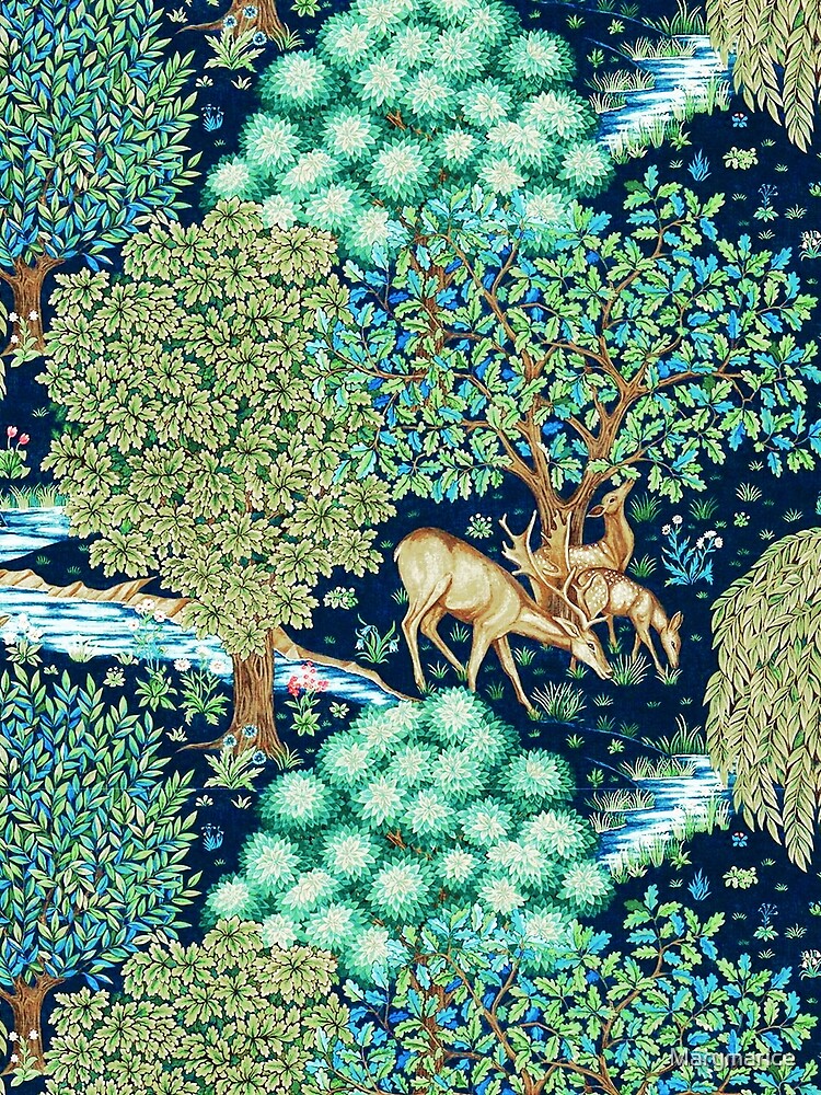 William Morris Deer by a Brook Indigo by Marymarice
