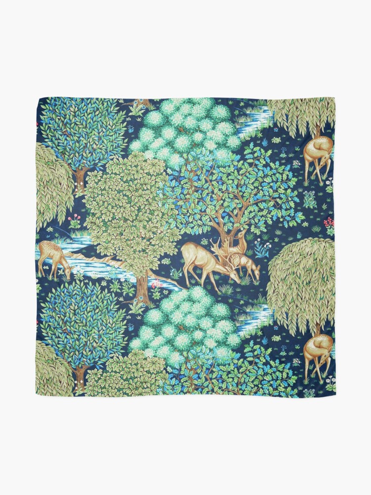 Alternate view of William Morris Deer by a Brook Indigo Scarf