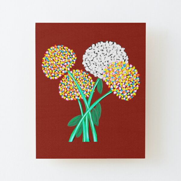 Pom Pom Flowered Bouquet Wood Mounted Print