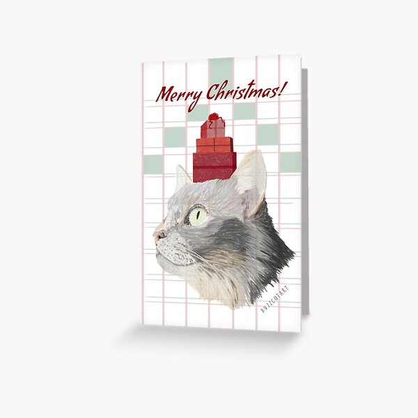Gray Cat Christmas Greeting Card