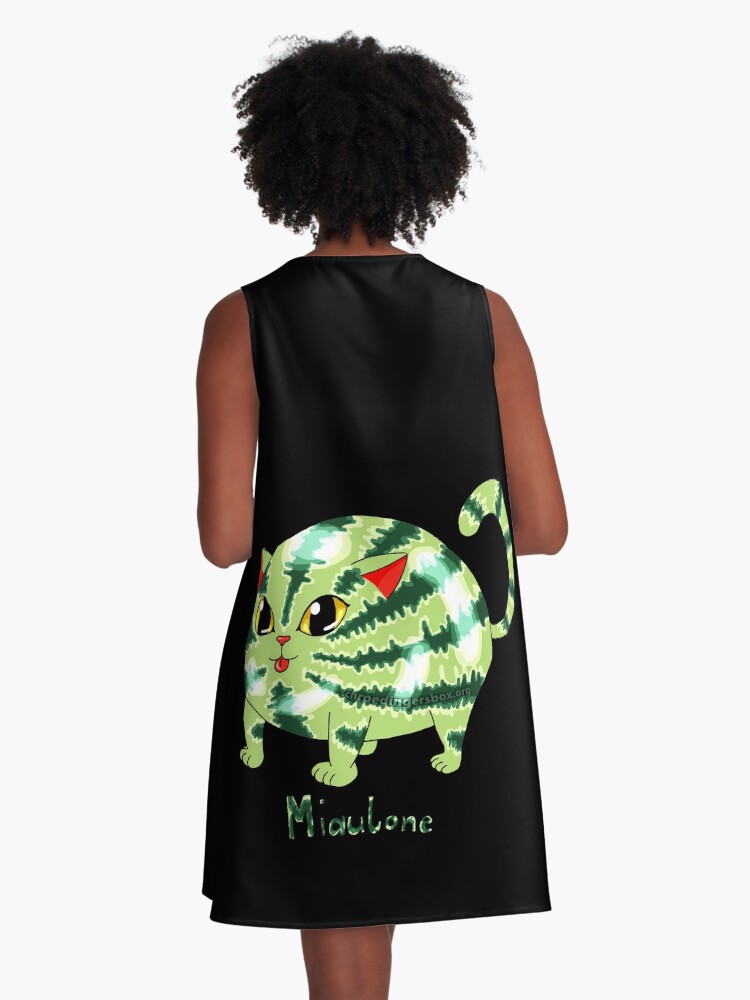 Thumbnail 3 von 4, A-Linien Kleid, Miaulone: 1/2 Melone, 1/2 Katze Version 3 designt und verkauft von Boxcats.