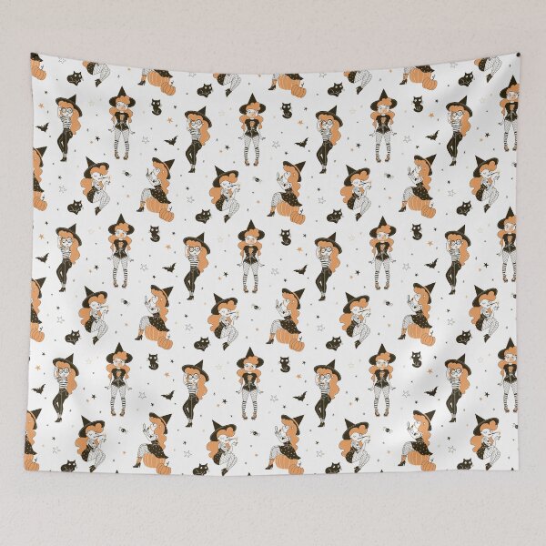 Item preview, Trendy Naughty Cartoon Urban Girl Witch Pattern on Ghost White designed and sold by Creepyhollow.
