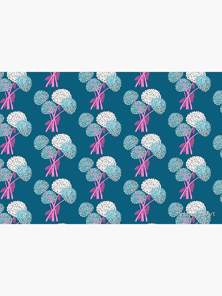 Pom Pom Flowered Bouquet Blue by HappigalArt