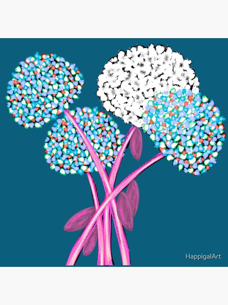 Pom Pom Flowered Bouquet Blue by HappigalArt