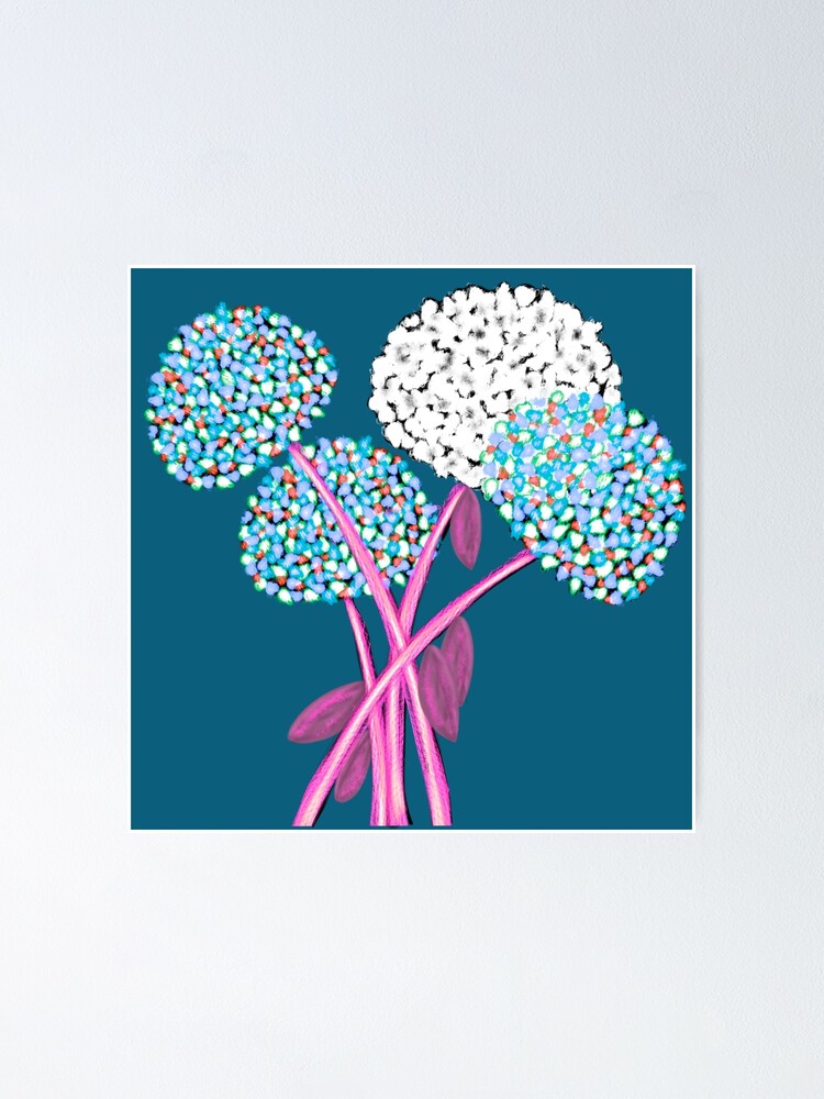 Alternate view of Pom Pom Flowered Bouquet Blue Poster