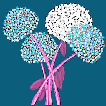 Artwork thumbnail, Pom Pom Flowered Bouquet Blue by HappigalArt