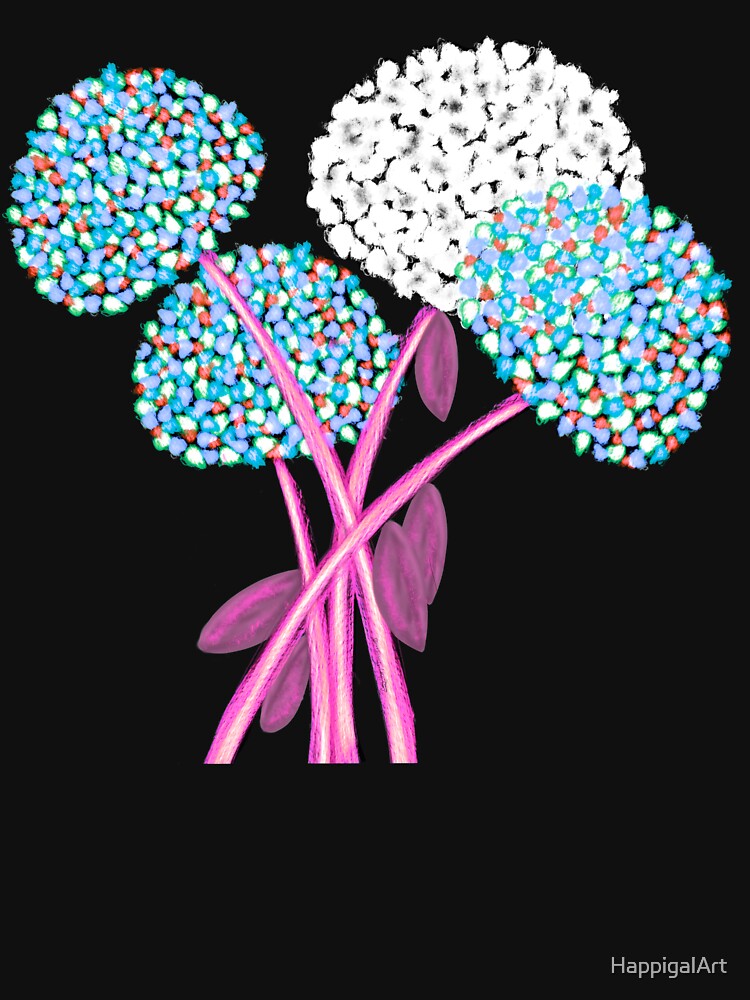 Pom Pom Flowered Bouquet Blue by HappigalArt