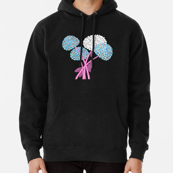 Pom Pom Flowered Bouquet Blue Pullover Hoodie
