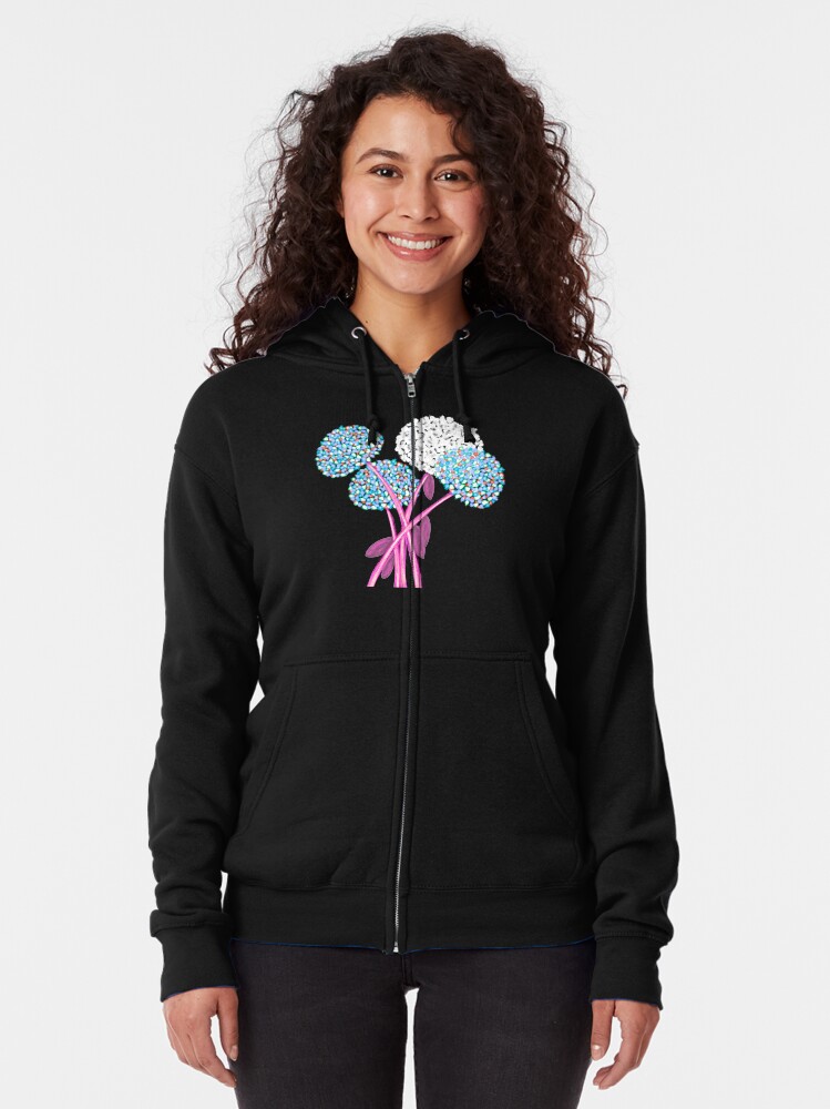 Alternate view of Pom Pom Flowered Bouquet Blue Zipped Hoodie