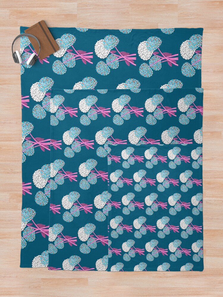 Alternate view of Pom Pom Flowered Bouquet Blue Throw Blanket
