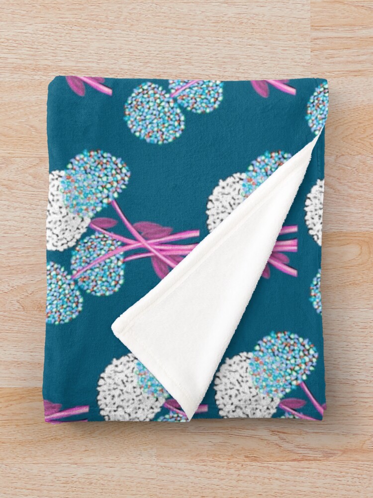 Alternate view of Pom Pom Flowered Bouquet Blue Throw Blanket