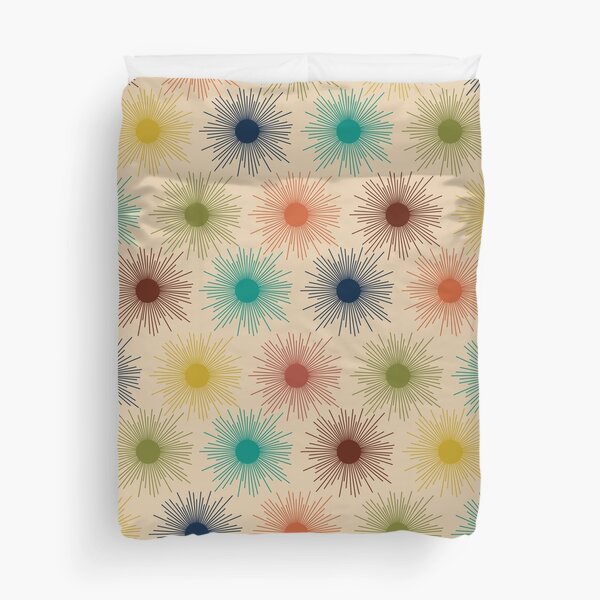 Item preview, Sunburst Multicolor Mid-Century Modern Sun Pattern in Teal, Olive, Orange, Mustard, and Mid Mod Beige designed and sold by kierkegaard.