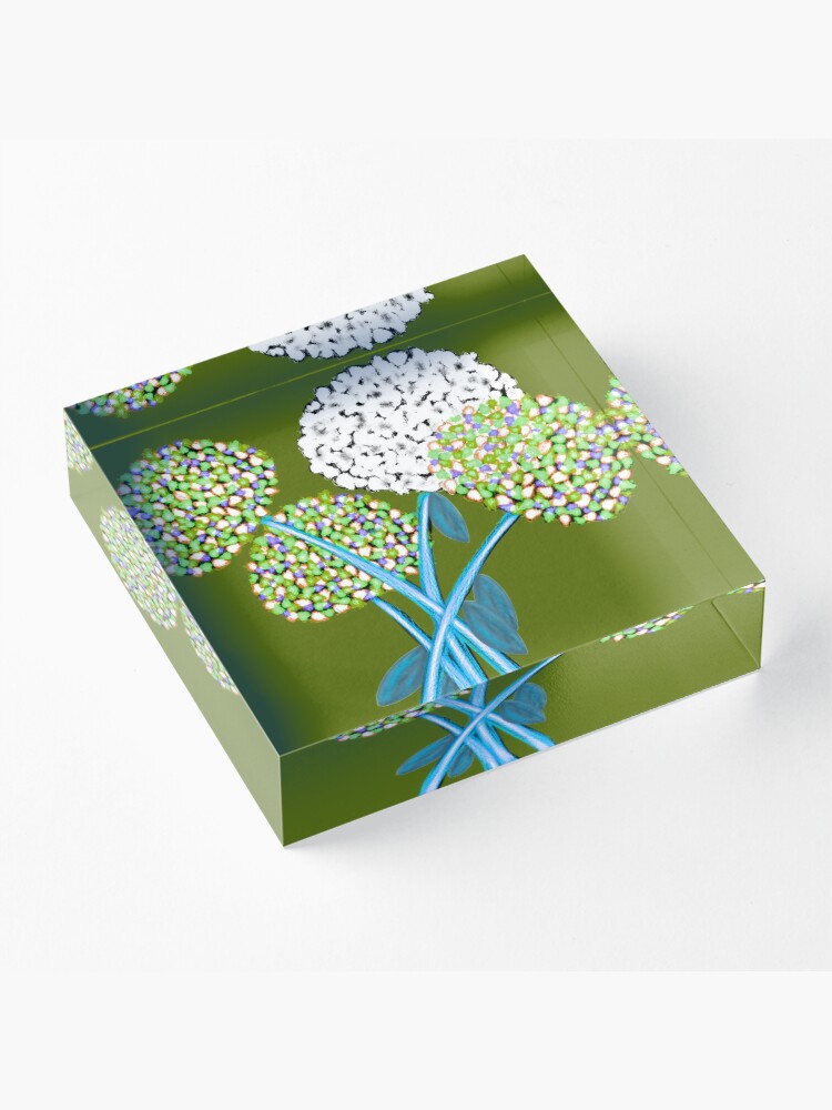 Alternate view of Pom Pom Flowered Bouquet Green Acrylic Block