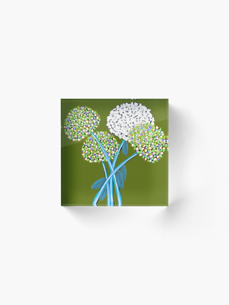 Alternate view of Pom Pom Flowered Bouquet Green Acrylic Block