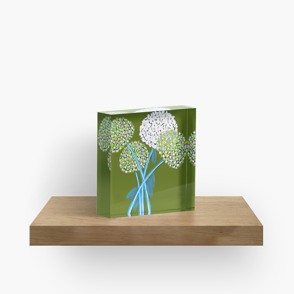 Pom Pom Flowered Bouquet Green Acrylic Block