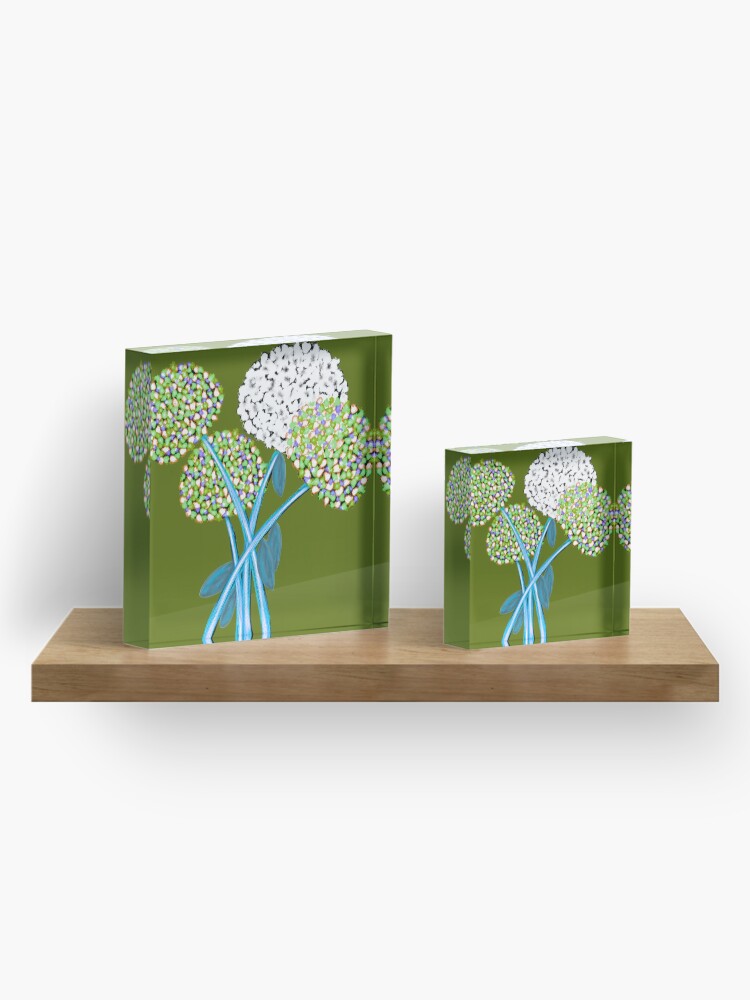 Alternate view of Pom Pom Flowered Bouquet Green Acrylic Block