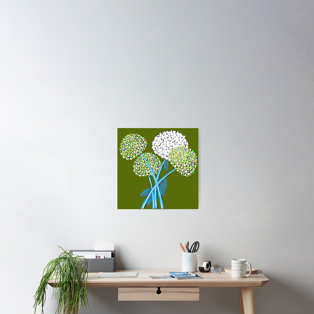 Pom Pom Flowered Bouquet Green Poster