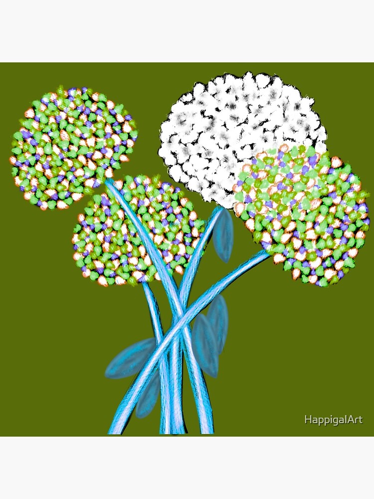 Pom Pom Flowered Bouquet Green by HappigalArt