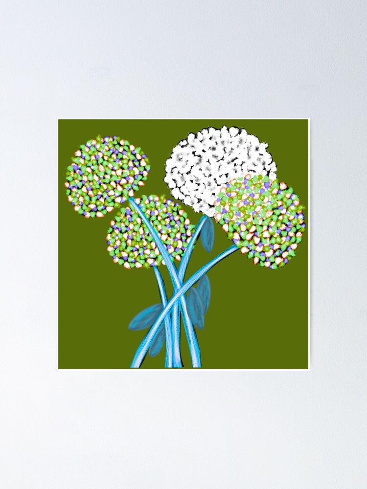 Alternate view of Pom Pom Flowered Bouquet Green Poster