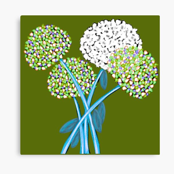 Pom Pom Flowered Bouquet Green Canvas Print