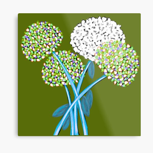 Pom Pom Flowered Bouquet Green Metal Print