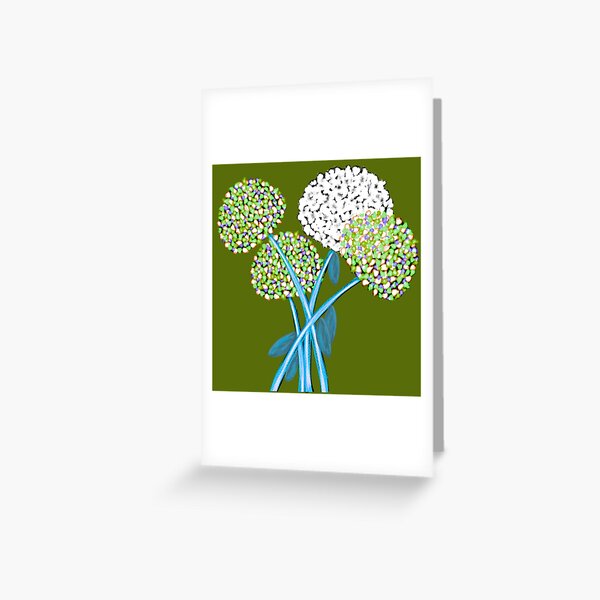 Pom Pom Flowered Bouquet Green Greeting Card