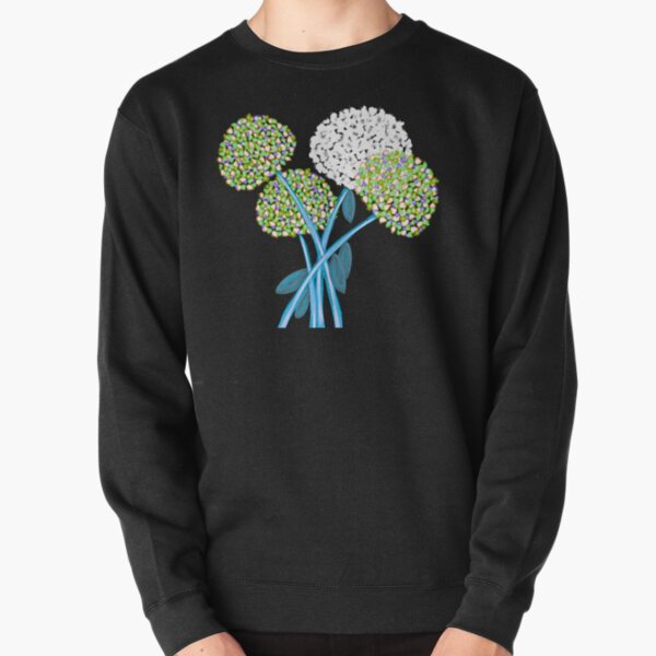 Pom Pom Flowered Bouquet Green Pullover Sweatshirt