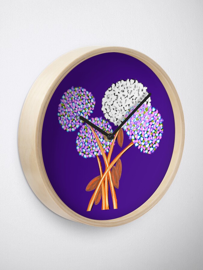Alternate view of Pom Pom Flowered Bouquet Lavender Clock