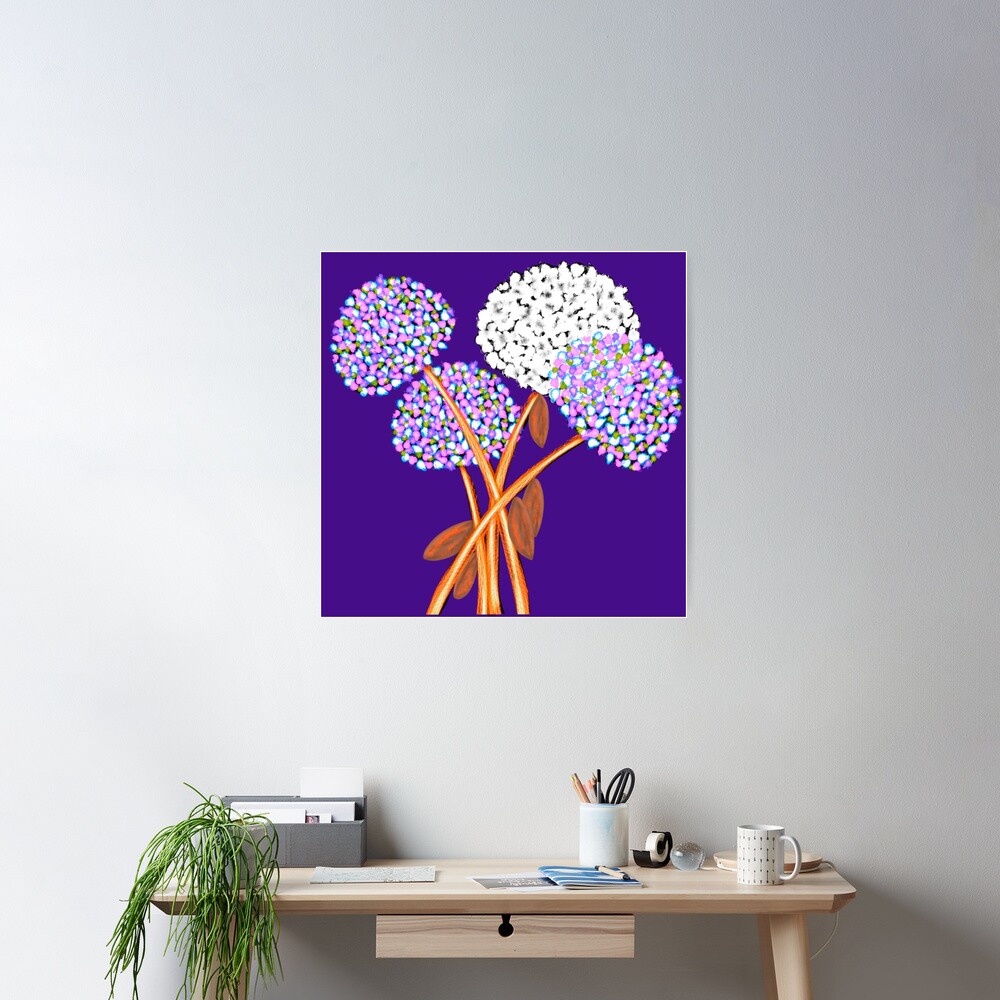 Pom Pom Flowered Bouquet Lavender Poster