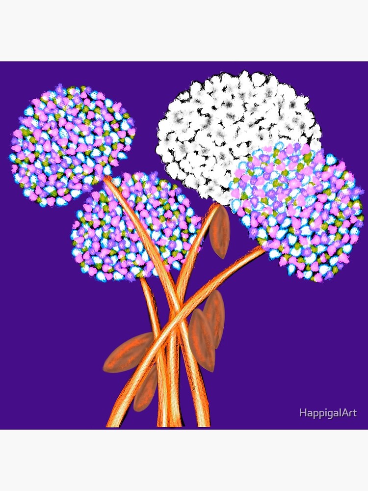 Pom Pom Flowered Bouquet Lavender by HappigalArt