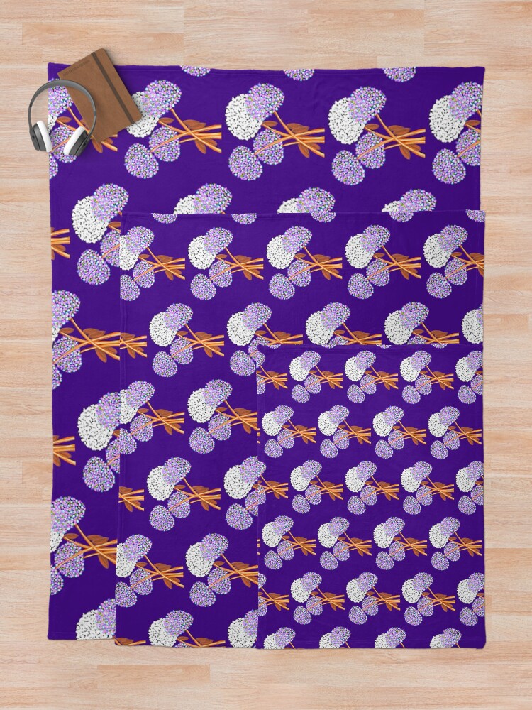 Thumbnail 5 of 6, Throw Blanket, Pom Pom Flowered Bouquet Lavender designed and sold by HappigalArt.